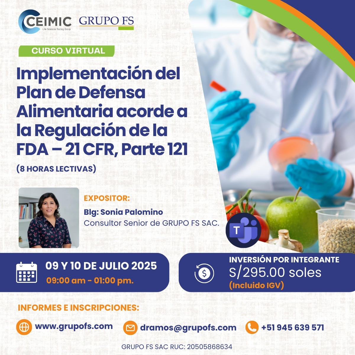 CURSO-TALLER IMPLEMENTACIóN DEL PLAN DE DEFENSA ALIMENTARIA ACORDE A LA REGULACIóN DE LA US FDA – 21 CFR, PARTE 121.